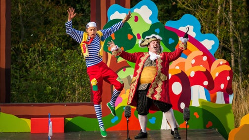 Performers from Immersion Theatre presenting Peter Pan on the stage outdoors